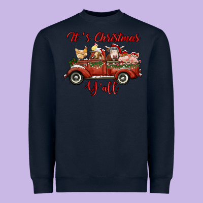 It's Christmas Y'all Truck With Farm Animals Heavyweight Sweatshirt Designed By Ranaportraitstore