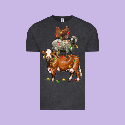 Christmas Cow Sheep And Chicken Vintage Tee Designed By Lillyallendesigns