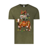 Vintage Olive Christmas cow sheep and chicken Vintage Tee - LillyAllenDesigns