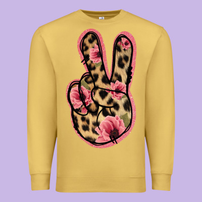 Floral Leopard Peace Sign Premium Sweatshirt Designed By Jasminsmagicworld