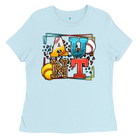 Baby Blue Baseball and Softball aunt leopard frame Ladies Tee - LillyAllenDesigns