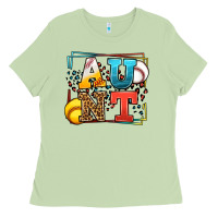 Matcha Baseball and Softball aunt leopard frame Ladies Tee - LillyAllenDesigns