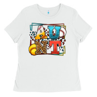 White Baseball and Softball aunt leopard frame Ladies Tee - LillyAllenDesigns