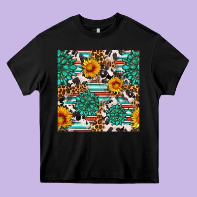 Gemstone Sunflower Cowhide Leopard Seamles Pattern Heavy Core Tee Designed By Fadigitalartstudio