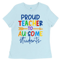 Baby Blue Proud teacher to au-some students Ladies Tee - CowhideDigitalArt