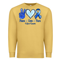 Antique Gold Peace Love Cure Colon Cancer Premium Sweatshirt - Jasminsmagicworld