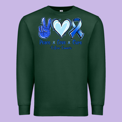 Peace Love Cure Colon Cancer Premium Sweatshirt Designed By Jasminsmagicworld