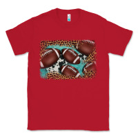 Red American football leopard cowhide turquoise  leather background Classic Tee - BarkalooDesign