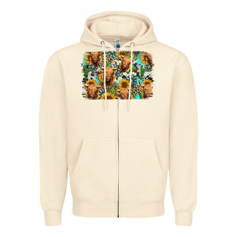 Highland Cow Western Background Zipper Hoodie by Jasminsmagicworld | Teevron