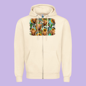 Highland Cow Western Background Zipper Hoodie Designed By Jasminsmagicworld