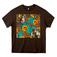 Chocolate Brown western horse and sunflower seamless pattern Heavy Core Tee - FaDigitalArtStudio