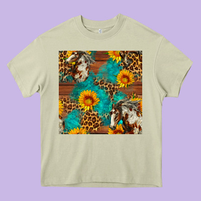 Western Horse And Sunflower Seamless Pattern Heavy Core Tee Designed By Fadigitalartstudio