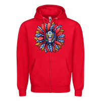 Red american sunflower Zipper Hoodie - Jasminsmagicworld