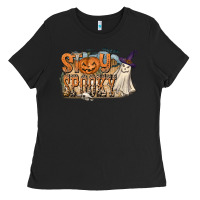 Black Stay Spooky Ladies Tee - CowhideDigitalArt
