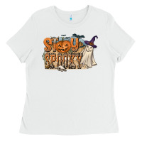 White Stay Spooky Ladies Tee - CowhideDigitalArt