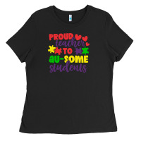 Black proud teacher to ausome students Ladies Tee - CowhideDigitalArt