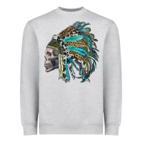 Heather Grey western indian headdress with skull Heavyweight Sweatshirt - RanaPortraitStore