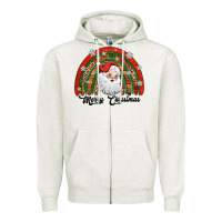 Oatmeal Heather merry christmas santa rainbow Zipper Hoodie - Jasminsmagicworld