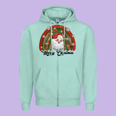 Merry Christmas Santa Rainbow Zipper Hoodie Designed By Jasminsmagicworld