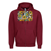 Burgundy gemstone sunflower cowhide background Zipper Hoodie - Jasminsmagicworld