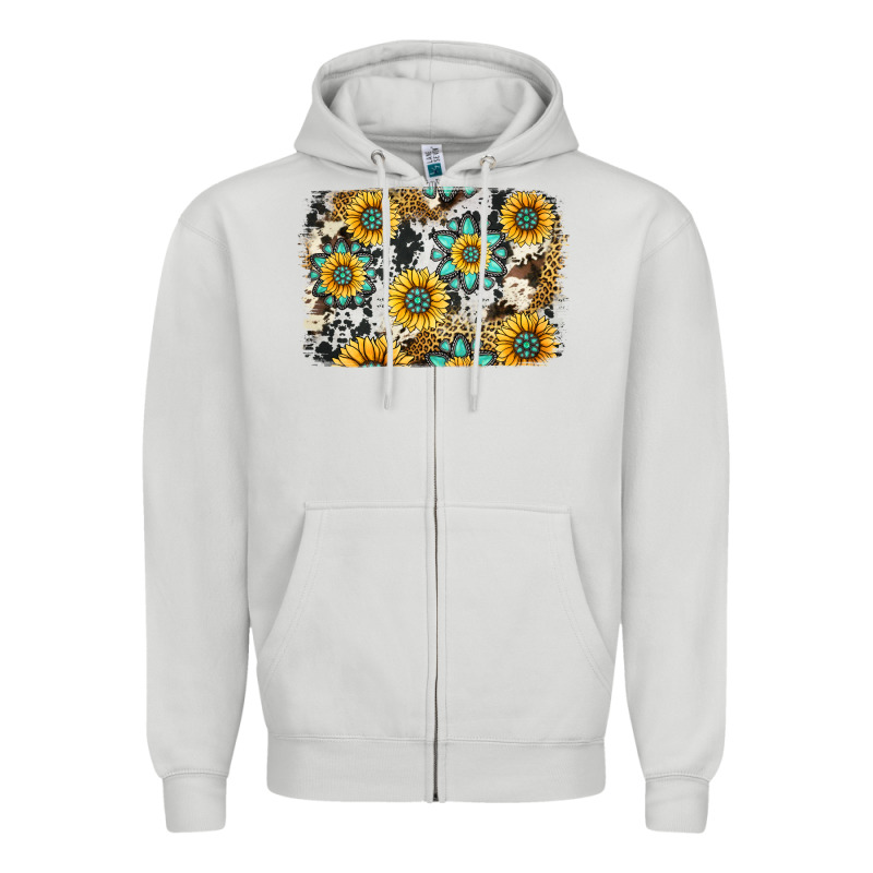 Gemstone Sunflower Cowhide Background Zipper Hoodie by Jasminsmagicworld | Teevron