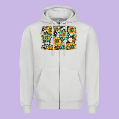 Gemstone Sunflower Cowhide Background Zipper Hoodie Designed By Jasminsmagicworld