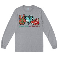 Heather Grey peace love watermelon Long Sleeve Tee - SublimationCraftShop