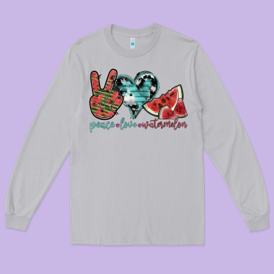 Peace Love Watermelon Long Sleeve Tee Designed By Sublimationcraftshop