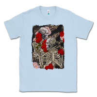 Dusty Blue Two skeletons hugging Valentine's Day Classic Tee - FaDigitalArtStudio
