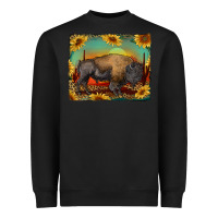 Black western bison with sunset background Heavyweight Sweatshirt - RanaPortraitStore