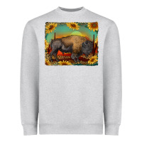 Heather Grey western bison with sunset background Heavyweight Sweatshirt - RanaPortraitStore