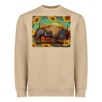 Mushroom western bison with sunset background Heavyweight Sweatshirt - RanaPortraitStore