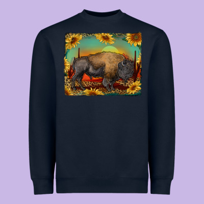 Western Bison With Sunset Background Heavyweight Sweatshirt Designed By Ranaportraitstore