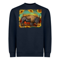 Navy western bison with sunset background Heavyweight Sweatshirt - RanaPortraitStore