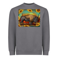 Storm western bison with sunset background Heavyweight Sweatshirt - RanaPortraitStore