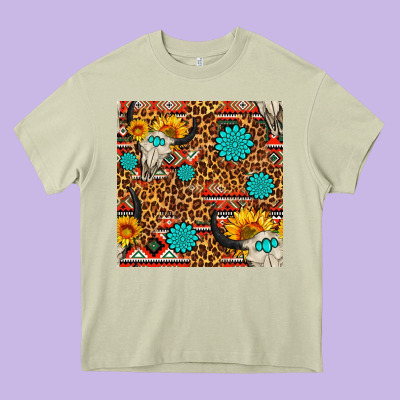 Western Aztec Bull Skull Seamless Pattern Heavy Core Tee Designed By Fadigitalartstudio