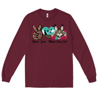 Burgundy peace love maine coon cat Long Sleeve Tee - LillyAllenDesigns