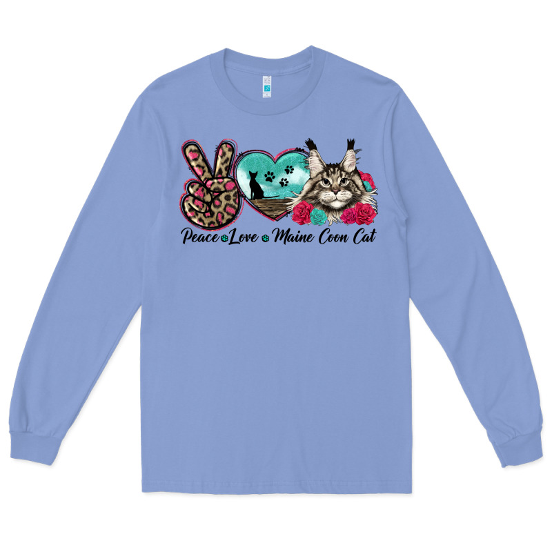 Peace Love Maine Coon Cat Long Sleeve Tee by LillyAllenDesigns | Teevron