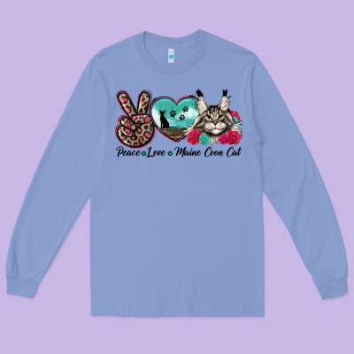 Peace Love Maine Coon Cat Long Sleeve Tee Designed By Lillyallendesigns