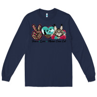 Navy peace love maine coon cat Long Sleeve Tee - LillyAllenDesigns