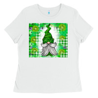 White St. Patricks Day Gnome Ladies Tee - CowhideDigitalArt