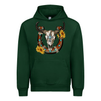 Forest Green bull skull with horseshoe Urban Hoodie - RanaPortraitStore