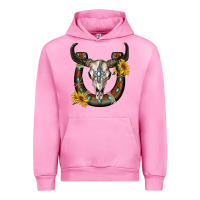 Fuchsia Pink bull skull with horseshoe Urban Hoodie - RanaPortraitStore