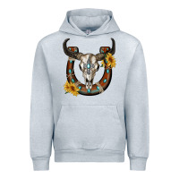 Heather Grey bull skull with horseshoe Urban Hoodie - RanaPortraitStore