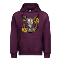 Mauve Wine bull skull with horseshoe Urban Hoodie - RanaPortraitStore