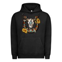 Pigment Black bull skull with horseshoe Urban Hoodie - RanaPortraitStore