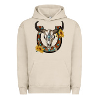 Pigment French Oak bull skull with horseshoe Urban Hoodie - RanaPortraitStore