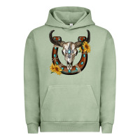 Pigment Oil Green bull skull with horseshoe Urban Hoodie - RanaPortraitStore