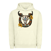 Pigment Pistachio bull skull with horseshoe Urban Hoodie - RanaPortraitStore