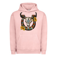 Pigment Salmon bull skull with horseshoe Urban Hoodie - RanaPortraitStore